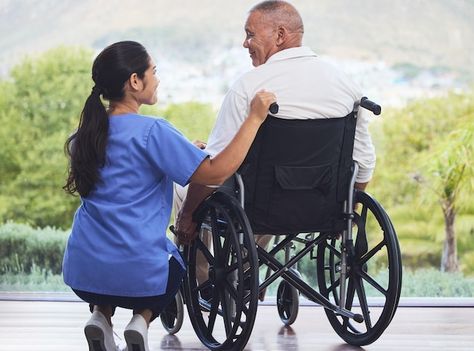 Photo healthcare disability and man in w... | Premium Photo #Freepik #photo #nursing-home #caregiver #nurse-care #nurse-patient Nurses Pictures Image, Nurse With Patient, Hospital Wheelchair, Nurse Pics, Nursing Home Care, At Hospital, Square Photo, Dslr Background, Nursing Homes