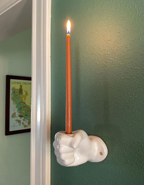 Weird Candle Holders, Hand Candle Holder, Cartoon Candle, Weird Candles, Wall Candle Holder, Hand Carved Candles, Going On An Adventure, Suite Ideas, Bunk Beds Built In