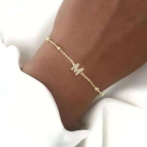 P Bracelets, M Bracelet, Beaded Chain Bracelet, Bracelet Stands, Letter Charm Bracelet, Initial Bracelet Gold, Chain Bracelet For Women, Bracelet Initial, Letter Bracelet