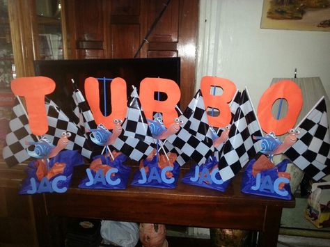 Turbo Themed Birthday Party, Turbo Birthday Party Ideas, Birthday Centerpieces, Birthday Stuff, Party Party, Bday Ideas, 7th Birthday, 1st Bday, Boy Baby