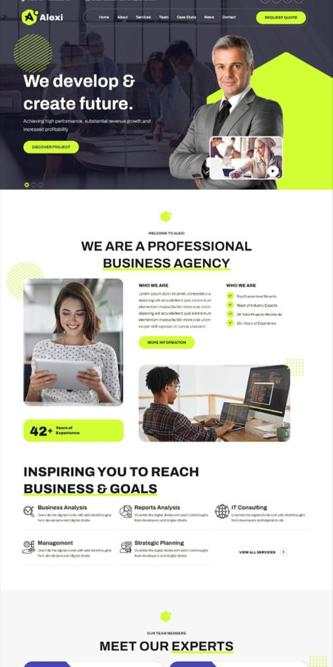 Alexi - Business Consulting & Services Multipurpose WordPress Theme is a clean, elegant and modern design responsive multipurpose premium WordPress theme for business consulting, corporate, finance, marketing firm, small business, software solution, IT company and service companies professional website. It comes with 2+ different onepage and multi-page homepage layouts, 12+ pre-designed inner pages and tons of amazing features. Services Website Design Layout, Software Company Website Design, Shop Banner Design, Business Consulting Services, Small Business Software, Luxury Website, Corporate Finance, Business Web Design, Feminine Wordpress Theme