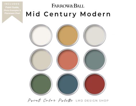 Farrow & Ball Mid Century Modern Paint Palette Interior - Etsy UK Traditional Paint Colors, Home Paint Color Palette, Whole House Paint Palette, House Paint Palette, Valspar Paint Colors, Paint Guide, Home Paint Color, Valspar Paint, Behr Paint Colors