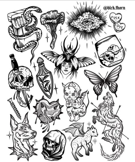 Mini Traditional Tattoo, Goth Traditional, Tattoo Flash Ideas, Thorn Tattoo, Flash Ideas, Traditional Tattoo Design, Tattoo Design Book, Design Book, Tattoo Flash