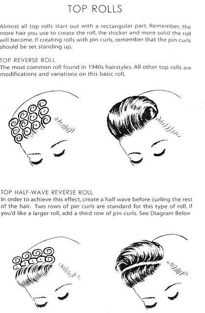 top rolls | from the book "1940s Hair" | chaplinatra | Flickr 1940s Hairstyles Short, Cabelo Pin Up, 1940s Hair, Blonde Wedding Hair, Historical Hairstyles, 40s Hairstyles, Side Bun Hairstyles, 50s Hairstyles, 1940s Hairstyles