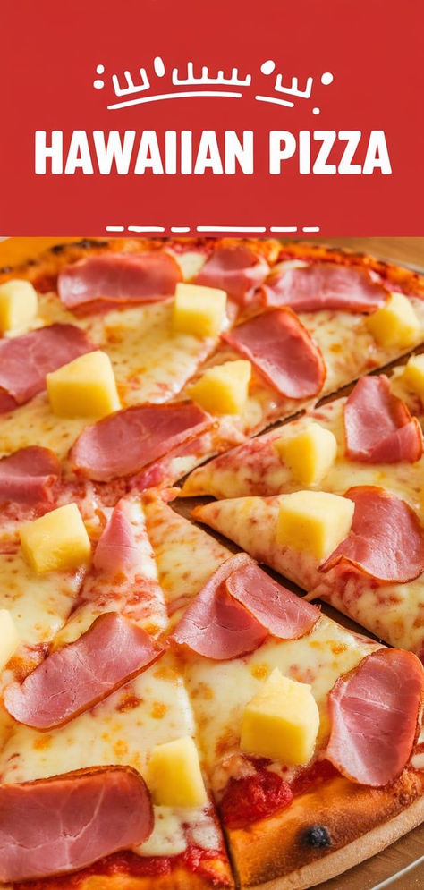 Tasty Hawaiian Pizza Delight – Enjoy a slice of paradise with this delicious Hawaiian Pizza! The perfect blend of juicy pineapple and smoky ham makes every bite a tropical treat! Hawaiian Pizza Recipe, Pineapple Pizza Recipes, Ham And Pineapple Pizza, Pineapple Pizza, Hawaiian Chicken, Tropical Twist, Chicken Pizza, Ham Recipes, Sweet And Savory