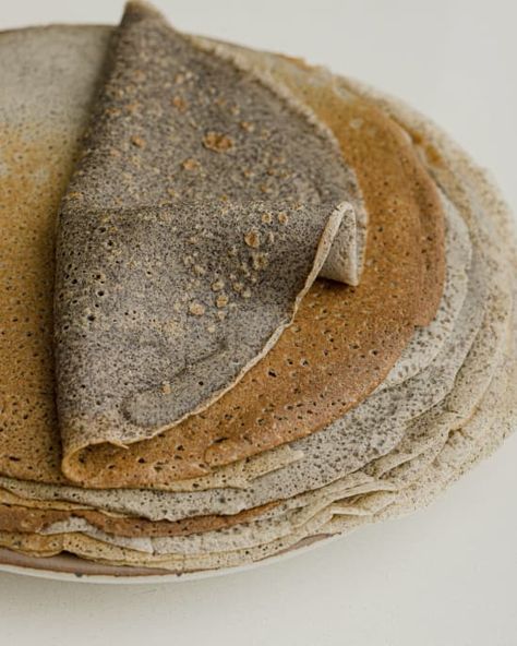 Buckwheat crepes, artfully and delicately folded in half, stacked on a plate Buckwheat Crepes, Buckwheat Recipes, Crepe Batter, Pastry Cook, Buckwheat Pancakes, Buckwheat Flour, Recipe Sweet, Crepe Recipes, European Food