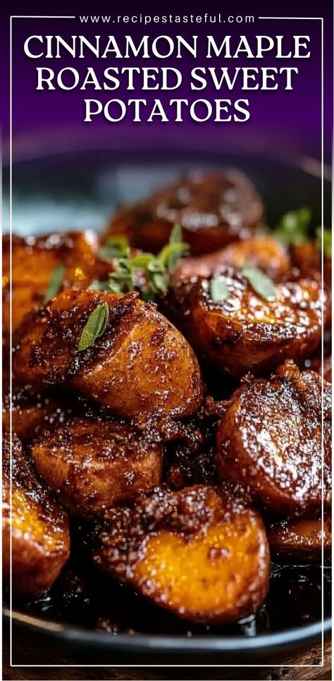 These roasted sweet potatoes are a perfect blend of sweet and savory, with warm cinnamon and rich maple syrup creating a cozy, delicious side dish. They’re quick to prepare and ideal for holiday meals or weeknight dinners. #RoastedSweetPotatoes #MapleCinnamon #ComfortFood #HolidaySideDish #HealthySides #FallRecipes #SweetPotatoes #CinnamonMaple #VegetarianRecipes Maple Sweet Potatoes, Sweet Potato Recipes Roasted, Sweet Potato Side Dish, Sweet Potato Sides, Maple Syrup Recipes, Sweet Potato Cinnamon, Holiday Side Dishes, Holiday Meals, Potato Side Dishes