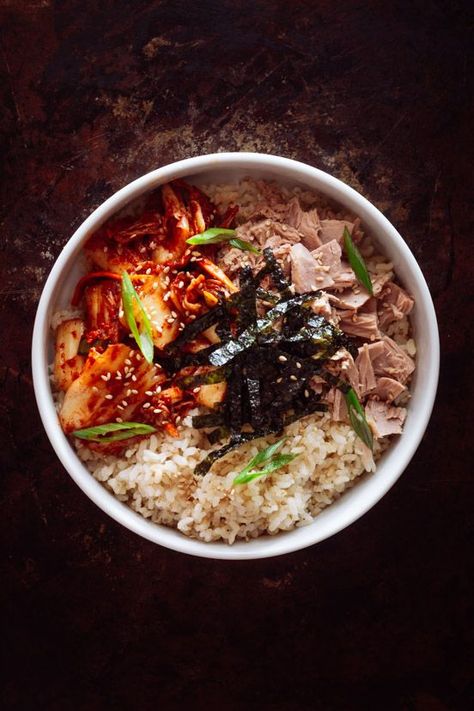 Kimchi Tuna Rice Tuna Bibimbap, Korean Tuna Rice, Kimchi Aesthetic, Kimchi Tuna, Kimchee Fried Rice, Lunch Aesthetic, Food Savoury, Bibimbap Recipe, Tuna Rice