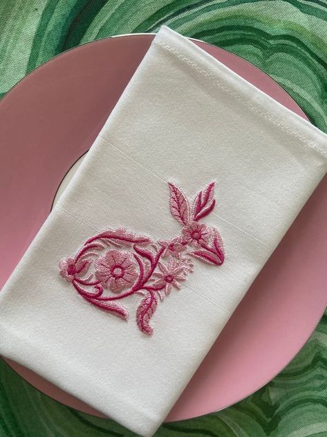 Rabbit Table Decor, Industrial Embroidery, Embroidery Napkins, Easter Napkins, Easter Embroidery Designs, Bunny Napkins, Table Napkin, Lilac Blue, Easter Embroidery