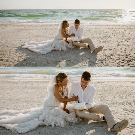 Cathrease + Josh’s intimate elopement in St. Pete was so sweet and emotional - so what better way to top off their “I Do’s” than by eating cake on the beach!? 🎂💍🏝️ I think this is what you would call “having your cake and eating it too”?! 🌞✨ p.s. I feel like I picked the best song for this post 👀 Photography: @rightupyouralliephoto Dress: @ourshopbridal Cake: @publix Florals: @sharensflowers Beach Setup + Officiant: @your_florida_beach_wedding [Florida beach wedding, beach elopement, ... Beach Elopement Ceremony, Beach Setup, Beach Elopement Ideas, Wedding Vow Renewal Ceremony, Renewal Ceremony, Dream Beach Wedding, Wedding Florida, Vow Renewal Ceremony, Florida Beach Wedding