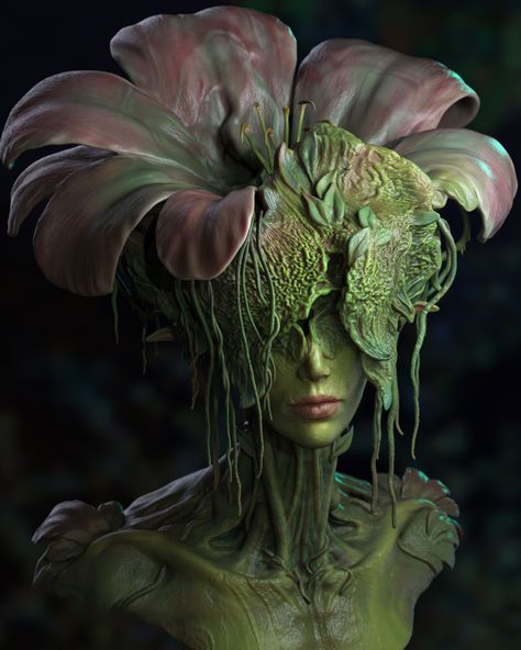 Human Plant Hybrid Art, New Hairstyle, Fantasy Creatures Art, Arte Inspo, Bob Haircut, Creature Concept, Creature Design, Art Plastique, Creature Art