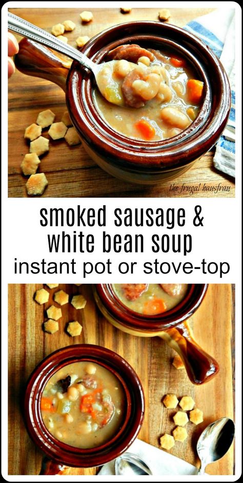 Sausage White Bean Soup, Stove Top Soup, Sausage White Bean, Battenberg Cake, Pressure Cooker Rice, Beans And Sausage, Instant Pot Soup Recipes, Bean Soup Recipes, Sausage Soup