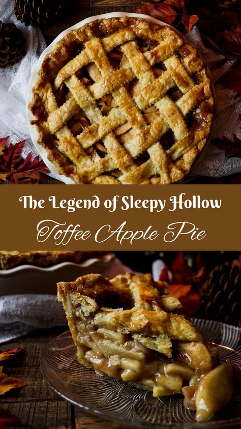 Autumn Torte Rustica, Apple Pie No Cinnamon, Fun Pies To Make, Classic Pie Crust, Mabon Apple Pie, Sleepy Hollow Party Food, Fancy Fall Recipes, Cozy Fall Dessert Recipes, Toffee Apple Pie Recipe