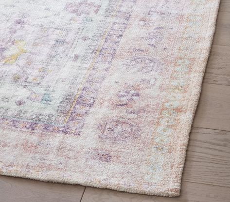 Machine Washable Alyssa Rug | Pottery Barn Kids Beauty Spa Design, Pink Toddler Rooms, Girls Bedroom Rug, Nursery Rugs Girl, Rugs For Kids Room, Purple Girls Bedroom, Kids Bedroom Rugs, Dc Living