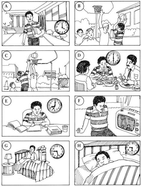 This is a set of images that ESL students can use to talk about daily routines. You can also use these images to have them talk about things that are happening right now in the image using the present continuous tense. Picture Story Writing, Teaching Weather, Teach English Online, Weather Vocabulary, Spanish Classroom Activities, Present Continuous Tense, Speaking Tips, Present Continuous, French Language Lessons