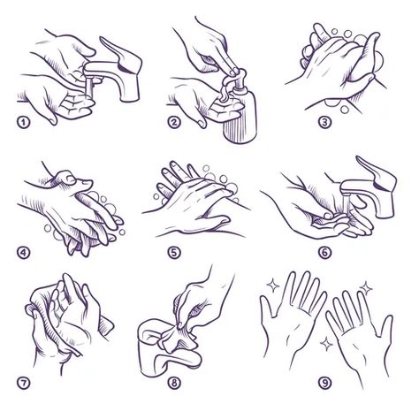 Washing hands step by step sequence instruction Vector Image Hand Washing Poster, Proper Hand Washing, Foot Reflexology Massage, Shading Drawing, Album Cover Wallpaper Collage, Human Figure Sketches, Cubist Art, Fashion Poster Design, Wallpaper Photo Gallery