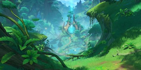 Viewpoint/Varunastra | Genshin Impact Wiki | Fandom Anime Island, Water Life, Aesthetic Colors, Art Studies, The Map, Fantasy Landscape, Green Backgrounds, Original Artists, Fantasy World