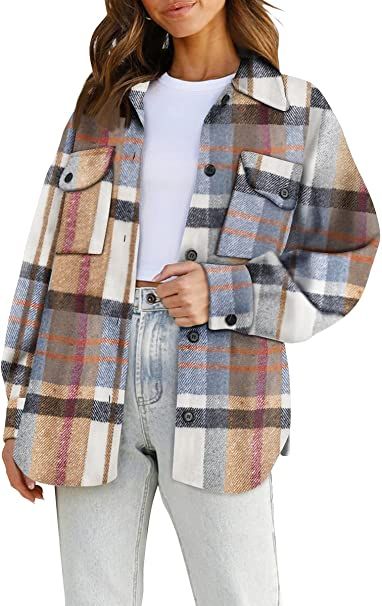 Womens Flannel Jacket, Oversized Button Down Shirt, Plaid Shacket, Plaid Shirts, Flannel Women, Flannel Jacket, Long Sleeve Flannel, Casual Vest, Plaid Jacket