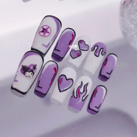 Comic Nails, Hello Kitty Nails Art, Nails Trend, Fake Nails Designs, Art Deco Nails, Hello Nails, Matte Nail, Punk Nails, Anime Nails