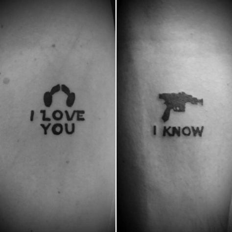 Couple Tat, Couple Tattoos Unique Meaningful, Partner Tattoos, Star Wars Couples, Love Yourself Tattoo, Couple Matching Tattoo, Couple Tattoos Unique, Sibling Tattoos, Geek Tattoo