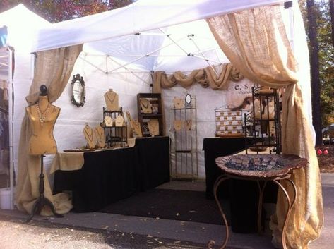 Vendor Booth Display Ideas, Draped Curtains, Burlap Drapes, Booth Display Ideas, Booth Table, Vendor Booth Display, Craft Fair Booth Display, Jewelry Booth, Craft Show Booths