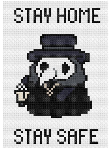 Simple Crochet Tapestry, Plague Doctor Pixel Art, Plague Doctor Pixel Art Grid, Plague Doctor Perler Beads, Gothic Cross Stitch Patterns Free, Crow Pixel Art, Scary Pixel Art, Cross Stitch Plague Doctor, Plague Doctor Cross Stitch Pattern