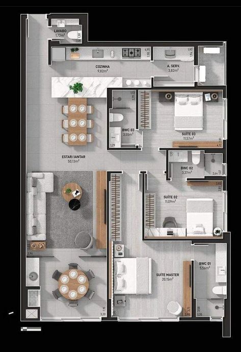 Small House Blueprints, Three Bedroom House Plan, Apartment Floor Plan, House Floor Design, Sims House Plans, Home Design Floor Plans, Architecture Model House, House Construction Plan, Model House Plan