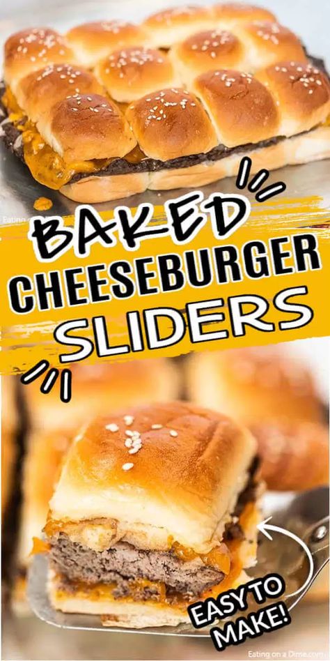 of the cheddar cheese slices. Place the cooked beef on Easy Burger Sliders, Baked Cheeseburger, Sliders Recipes Hamburger, Homemade Sliders, Burger Sliders Recipes, Oven Burgers, Baked Hamburgers, Sliders Recipes Beef, Baked Burgers