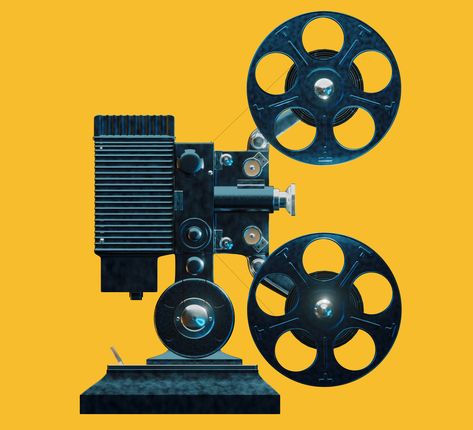 3D model of an old 16 mm film projector Film Projector Illustration, Old Projector Aesthetic, Old Cinema Ticket, Old Film Projector, Vintage Film Projector, Retro Cinema Theatre, Film Projector, Movie Projector, Music Film