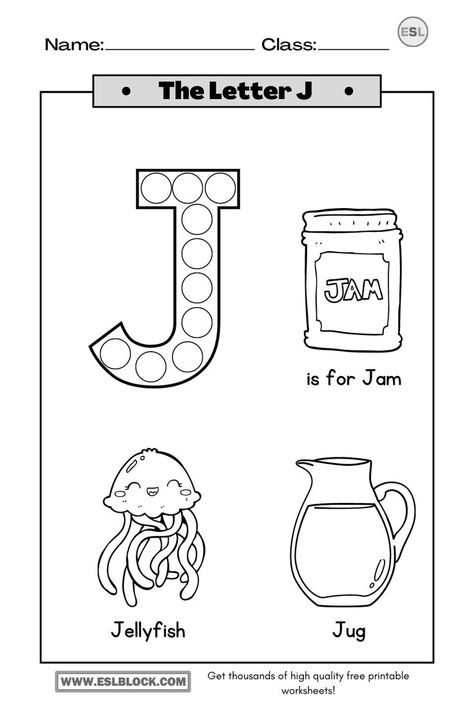 J Is For Jellyfish, Letter J Activities, Letter J Crafts, Preschool Alphabet Letters, Letter Recognition Worksheets, Letter Worksheets For Preschool, Tracing Worksheets Preschool, Free Preschool Worksheets, Teacher Activities