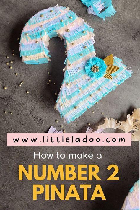 Number 2 pinata Number 2 Pinata, Diy Birthday Number, Make A Pinata, Number Pinata, How To Make Pinata, Birthday Pinata, Flower Birthday Party, Piñata Ideas, Diy Pinata