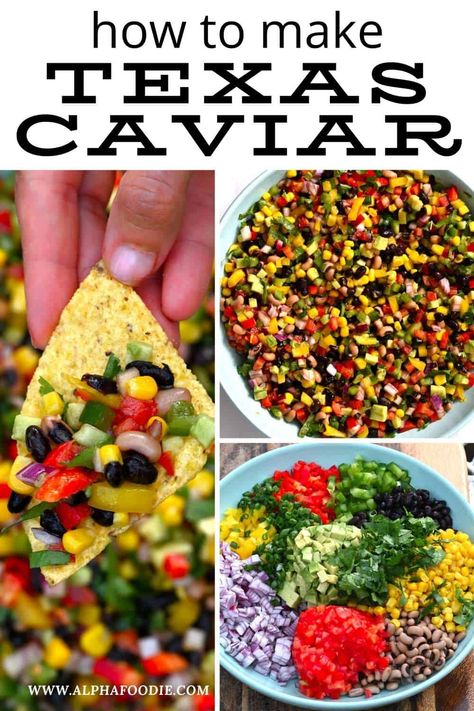 There are no fish eggs to be found in this Texas caviar, just plenty of healthy veggies and classic Tex-Mex flavors. I like to call it Texas Caviar Dip and it's also known as cowboy salad. Cowboy Caviar Dip Recipe, Mexican Caviar, Texas Caviar Dip, Cowboy Caviar Dip, Caviar Dip, Cowboy Salad, Texas Caviar Recipe, Caviar Appetizers, Entertaining Appetizers