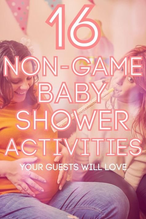 FUN NON-GAME BABY SHOWER ACTIVITIES - for those moms and guests that just hate games (like me) LOL. These fun baby shower activities are great for groups, co-ed showers, gender neutral baby showers and more! Any new mom will be thrilled with these baby shower activities that aren't games! Co-ed Baby Shower Games, Gender Neutral Baby Shower Themes, Baby Shower Games Coed, Stork Baby Showers, Outside Baby Showers, Coed Baby Shower, Baby Shower Woodland Theme, Baby Shower Activities