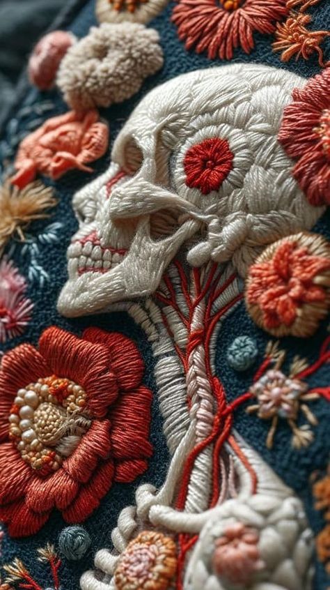 Embroidered Skull, Hand Embroidery Projects, Hand Embroidery Art, Modern Embroidery, Embroidery Craft, Embroidery Fabric, Embroidery Inspiration, Hoop Art, Freelance Illustrator