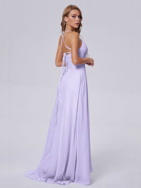 Description:   Cicinia Sheath Chiffon Bridesmaid Dresses With Slit   Details:    Silhouette:Sheath  Fabric: Chiffon  Neckline:Spaghetti Straps  Sleeve Length: Sleeveless  Floor-length chiffon dress   The model is 5'6" (172cm), 120 lbs. She is wearing a standard US2 (Bust 84cm, Waist 67cm, Hips 93cm, Hollow to hem 147cm).       Ask a question Silk Lilac Bridesmaid Dresses, Wedding Guest Dress Purple, Lilac Bridesmaids, Ruffles Bridesmaid Dresses, Lilac Bridesmaid, Wedding Shoes Bridesmaid, Lavender Bridesmaid Dresses, Beach Wedding Guest, Lilac Bridesmaid Dresses