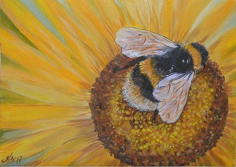 Bee Paintings, Sunflower And Bee, Sunflower Drawing, Bee Painting, Bee Stuff, Happy Yellow, Bumble Bees, Bee Art, Sunflower Art