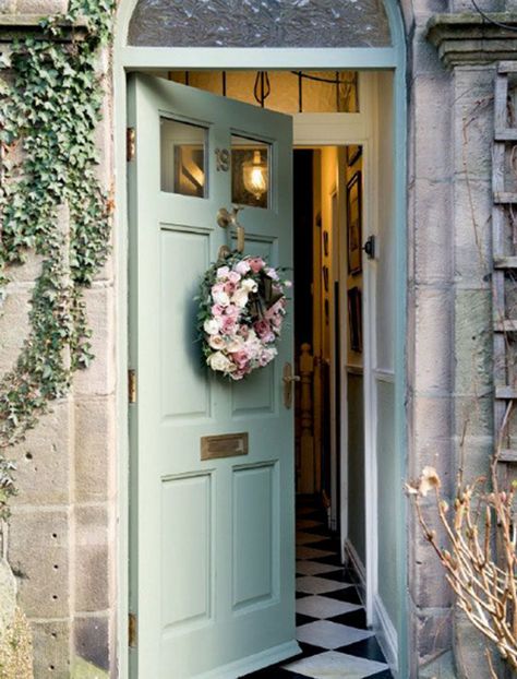 25 Eclectic Front Doors With Pastel Colors Cottage Front Doors, Front Door Inspiration, Green Front Doors, Entryway Flooring, Beautiful Front Doors, Front Entryway, Door Inspiration, Front Door Entrance, Style Cottage