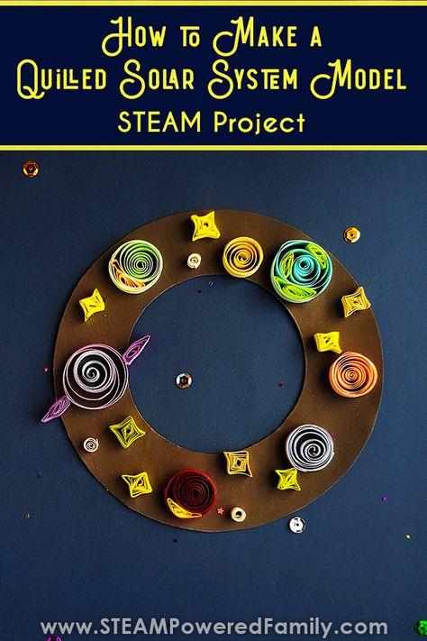 Learn how to build a solar system model using quilling paper. A wonderful STEAM project for space loving kids. Quilling builds fine motor skills, hand-eye coordination and is incredibly calming and relaxing. A fantastic skill for kids and adults. Build a solar system for a class Space STEAM project. #Quilling #SolarSystem Build A Solar System, Space Activities For Kids, Space Crafts For Kids, Solar System Model, Solar Light Crafts, Steam Projects, Steam Education, Space Activities, System Model