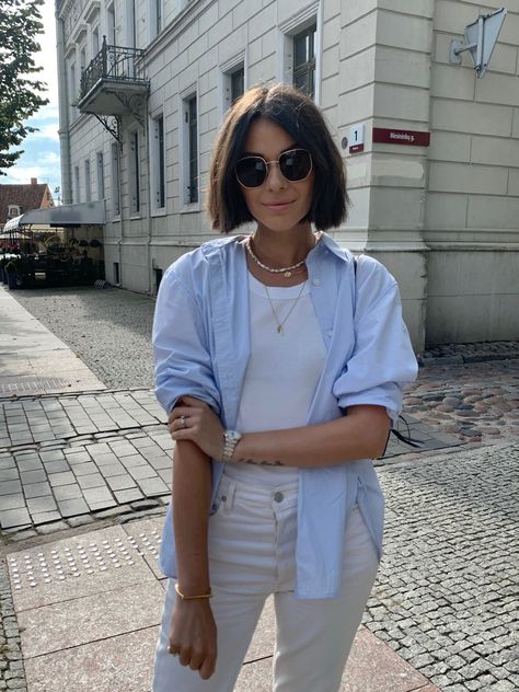 Blue Poplin Shirt Outfit, White Poplin Shirt Outfit, Oversized Poplin Shirt Outfit, Poplin Shirt Outfit, Oversized Poplin Shirt, White Pants Outfit, Coastal Granddaughter, Coastal Grandma, Pants Outfits