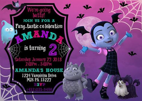 Vampirina Birthday - Vampirina Invitation, Vampirina Custom Invitation - 5x7 Vampirina Party, Vampirina Birthday, Fiesta Baby Shower, Kids Party Decorations, 3rd Birthday Parties, Party Items, 2nd Birthday Parties, Editable Invitations, Printable Invitations