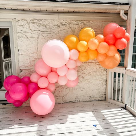 Leave the party prep to the party pros & pick up a pre-built 10 ft. balloon garland from our HQ! Leave the party prep to the party pros & pick up a pre-built balloon garland from our HQ! Log into your Lushra account to choose delivery within 10 miles of our HQ. *THIS PRODUCT IS FOR LOCAL PICK UP OR DELIVERY ONLY* Pick Up & Delivery is MONDAY-FRIDAY 11AM-4PM! 10 ft. OG Balloon Garland includes: 3 sizes of balloons for dimension: 11", 18" & 24" 62 balloons assembled into 10 ft. garland 3 ft. Mini Balloon Garland Includes: 3 sizes of balloons for dimension: 5", 11", 18" 54 balloons assembled into a 6 ft. garland ASSEMBLY REQUIRED FOR BABY BALLOONS. 16 ft. Deluxe Balloon Garland Includes: (Delivery Only) 4 sizes of balloons for dimension: 5", 11". 18", 24" 132 balloons assembled into a 16 ft. Summer Balloon Garland, String Balloons, Sweet Sixteen Birthday Party Ideas, Sunset Party, Party Prep, Balloon Garland Diy, Orange Balloons, Grad Party Decorations, Baby Balloon