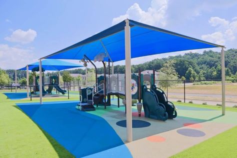 Playground Shade Ideas, Covered Playground, Playground Shade, Park Shade Structure, Dog Park Design, Daycare Room Design, Daycare Playground, Privacy Screen Fence, Dog Boarding Facility