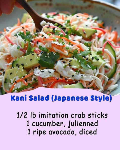 Nanny Cooking Salad Japanese, Kani Salad, Crab Sticks, Crab Stick, Crab Salad, Ripe Avocado, Salad Ingredients, Asian Food, Nanny