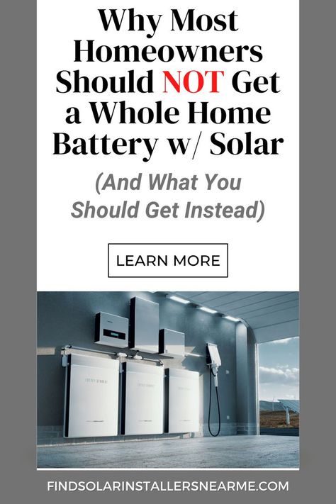 A lot of homeowners are excited about getting a whole home battery for their home. Especially those who install solar panels on their roof. But here's the dirty little secret... a solar home battery doesn't make sense for many homeowners. Yes, it's cool technology that can help you live off grid and be energy independent. But it's not quite ready for the masses. In this article, get 4 reasons to think twice about getting one for your home. #wholehomebattery #solarbatterybank #thesolaradvocate Solar Battery Storage Ideas, Live Off Grid, Solar Battery Bank, Off Grid Solar Power, Solar Collector, Solar Panels Roof, Solar Energy Diy, Solar Power House, Solar Panel Battery