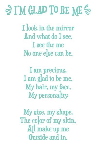 I am so glad to be me and no one else!:) I know this for sure...I can humbly say. Classroom Songs, Positive Affirmations For Kids, Poetry For Kids, Kids Poems, Affirmations For Kids, Preschool Songs, A Poem, Kids Songs, Quotes For Kids