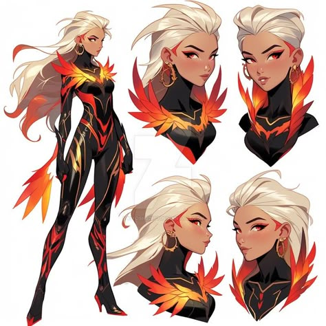 Fire Hero Costume Design, Super Hero Oc Character Design, Fire Elemental Female, Phoenix Superhero, Fire Superhero, Female Superhero Character Design, Magic Superhero Design, Fire Outfits, Armor Drawing