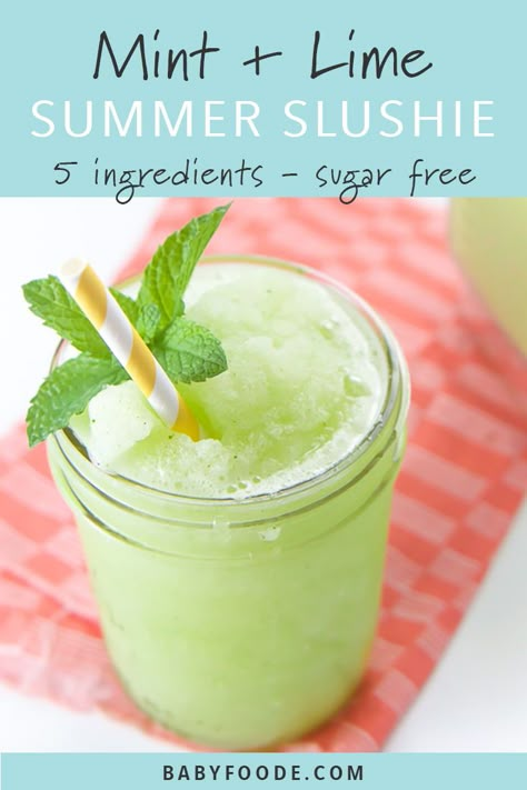 These Mint + Lime Slushies are a refreshing afternoon drink made with limes, mint, a touch of honey, sparkling water and lots and lots of ice. A perfectly healthy summer drink for the entire family (and a few suggestions for boozing it up for the adults!). #slushie #summer #drinks #kids #mocktail #sugarfree #healthydrinks Lime Slushie Recipe, Healthy Summer Drinks, Healthy Summer Recipes, Summer Dishes, Healthy Drinks Recipes, Vegetable Drinks, Jello Shots, Summer Drink, Julia Child