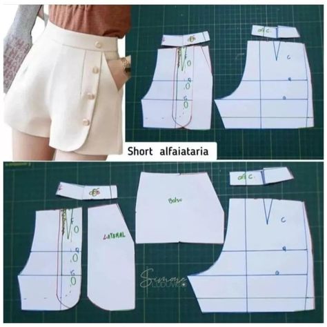 Como Fazer Short, Shorts Pattern Women, Trousers Pattern, Sewing Shorts, Sewing Clothes Women, Sew Ins, Fashion Sewing Tutorials, Blouse Pattern Sewing, Diy Sewing Clothes