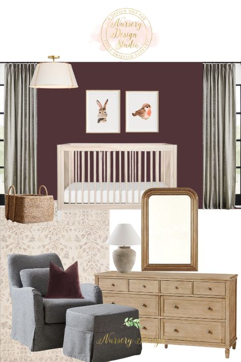 When designing Cecillia, we wanted to create a space that was inviting and resplendent. 

We selected Farrow and Ball Brinjal for the walls, a dusky plum hue that evokes the entrancing allure of twilight in a mystical forest, setting a backdrop of warm elegance. Moody Purple Nursery, Dark Fuschia, Burgundy Walls, Nursery Designs, Forest Setting, Style Guru, Farrow And Ball, Mystical Forest, Family Diy