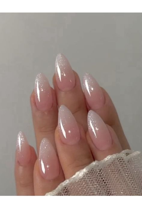 Nail Acrylic Ideas, Bridal Nail Ideas, Ombre Nail Ideas, Glitter Nail Ideas, Prom Nail Ideas, Ballerina Nails Shape, Ombre Nail Design, Almond Nail Designs, Wedding Nail Ideas